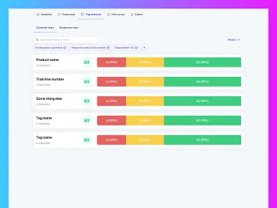 Single survey tag analytics with search and filters admin app clean dashboard tag analytics ui