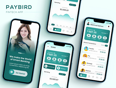 PayBird - Mobile Banking App app banking banking app bkash app figma finance finance app fintech app mobile mobile banking app modern money transfer app paytm receive money send money ui kit ui mobile app
