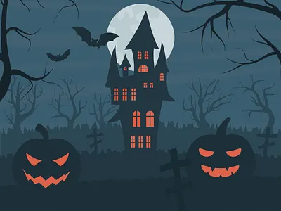 Halloween 31 october castle dark scenery dry woods fear full moon gloomy landscape halloween halloween card horror pumpkin scary spooky trick or treat vector graphic vector illustration