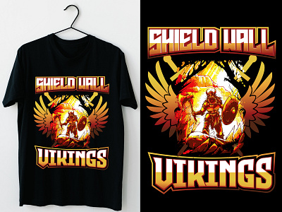 Shield wall vikings t-shirt design black t shirt clothing custom t shirt design graphic design graphic t shirt illustration mahfujur rahman merchandise shield wall vikings shirt shirt design t shirt design trendy design tshirt design typography design viking vikings