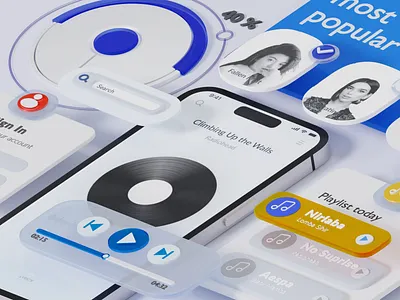 3D Music Mobile App 3d 3d illustration 3d mockup aplications blender i phone 14 pro iphone mobile mobile app mockup music music app podcast ui uiux ux website