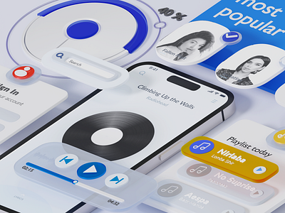 3D Music Mobile App 3d 3d illustration 3d mockup aplications blender i phone 14 pro iphone mobile mobile app mockup music music app podcast ui uiux ux website