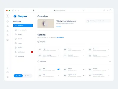 Clustyserv - setting page dashboard integrations settings settings page system web app web app settings
