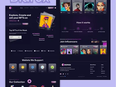 Bidrox : NFT Website Landing Page bitcoin branding figma glassmorphism graphic design landingpage nft ui ux