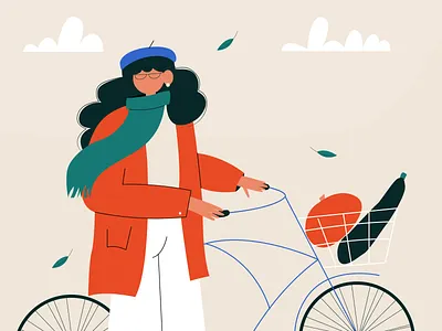 Fall girl autumn bicycle blog illustration character design fall flat illustration girl illustraion illustration 2d illustrator minimal art vectorart woman