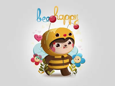 Bee Happy animal character design cute illustration kawaii kidlitart remake vector