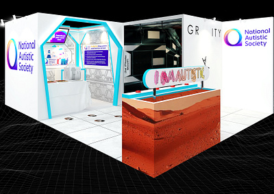 National Autistic Society 3x3 Exhibition Booth 3d 3x3 autism awareness backdrop booth branding charity design event exhibition expo fair fundraiser fundraising futuristic nonprofit render show space