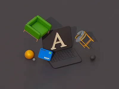 furniture & kitchen design 3d 3d blender design diorama furniture graphic design illustration laptop web