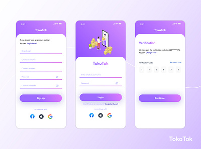 Login Page TokoTok ios ios login ios login page login design login ios login mobile login page mobile login sign up ui ui mobile uiux uiux design