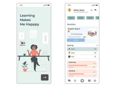 Online learning application app design graphic design ui