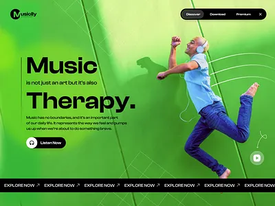 Musiclly - Music Streaming Landing Page 3d animation banner branding creative dailyui design homepage landing page minimal minimalist modern music music player player ui uiux web web design website