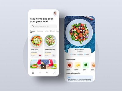 Recipe App android app interaction clean ui cooking design design ui food app foodtech health healthy food interface minimalist mobile app mobile ui recipe recipe app recipes app restaurant ui ux