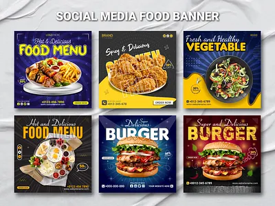 Food Social Media Post Templates I Social Media Banner ads advertisement advertising banner breakfast burger discount food design graphic design instagram post offer pizza post design restaurant sale post social media template unique