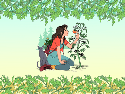 Self portrait 2022 illustration oak leaves people illustration person plant illustration plants self portrait tomatos