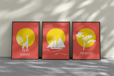 Free Three Vertical Poster Mockup PSD Template 3d animation branding design graphic design illustration logo motion graphics ui vector