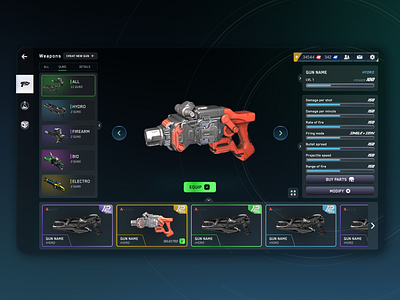 Gun Details | Game Weapon UX/UI Design dark design game game design game platform gradient gun gun details gunfire store trend ui ux war weapon weapon details weapons web webdesign webgame