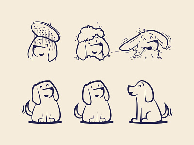 Dog Shampoo Bar Character Illustrations animal character set dog drawing face facial expressions foam illustration mascot shampoo bar shower wet dog