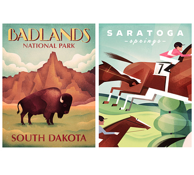 Badlands National Park, Saratoga Springs bison design graphic graphic art horse illustration poster poster design retro travel vintage