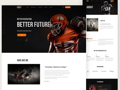 Redesign Sport Website - Homepage about page about us design figma football healthy interface main page orange re design rugby site sports trend ui uiux ux web web design website