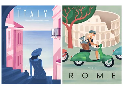 Italy Vintage Travel Posters design dog fun graphic graphic art illustration lambretta poster poster design retro rome scooter travel vespa vintage