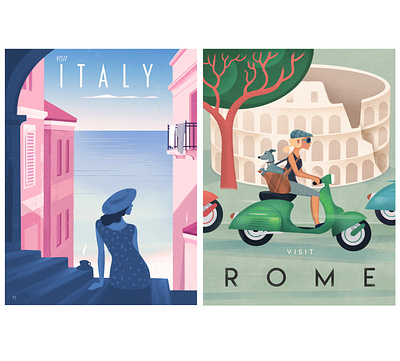 Italy Vintage Travel Posters design dog fun graphic graphic art illustration lambretta poster poster design retro rome scooter travel vespa vintage