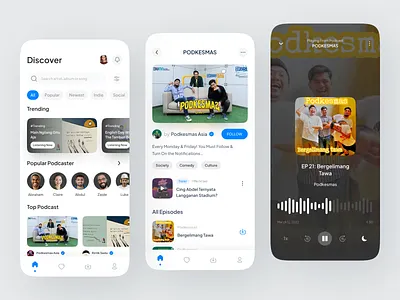 PodTod - Podcast Mobile App app audio audiobook conversation graphic design listening live show mobile mobile app mobile design music player podcast podcast ui podcasting podcasts radio spotify saas talk show ui ux