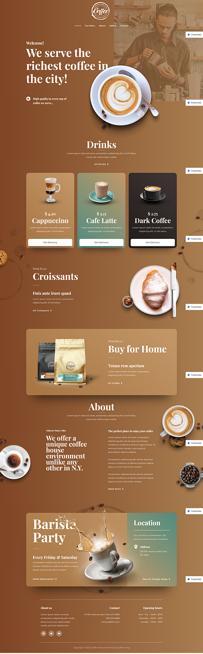 Coffee Shop Website Landing Page astra pro theme coffee shop creative design designer ecommerce elementor pro elementor pro landing pag responsive responsive website restaurant web web design webdesign website design wordpress wordpress website
