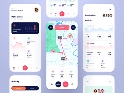 Gowez - Cycling Activities Tracker App achievement activity app bicycle challenge cycling data ios minimalist mobile report riding simple sport tour tracker ui ui kit ux