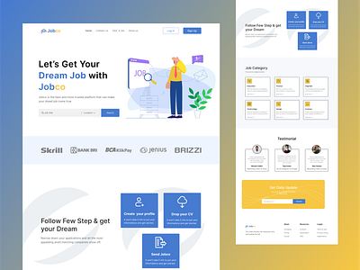 Jobco-Job finding landing page blue branding design figma templete habib inspiraiton job job borad job ding result job find job finder jor searhing landing page psd template top ui ux designer typography ui design uiux webdesign website design