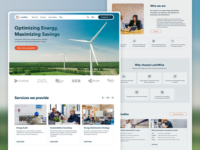 Energy Efficiency Consulting Website Design clean cleantech consulting corporate energy innovation landingpage sustainability ui uidesigner ux uxdesign webdesign websitedesign