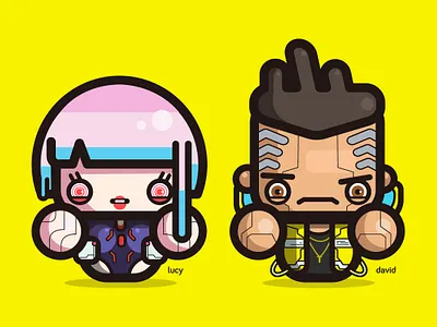 simple lucy and david (cyberpunk fanart) character design cyberpunk design edgerunners fanart funky illustration kirpluk logo simple vector