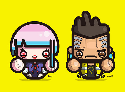 simple lucy and david (cyberpunk fanart) character design cyberpunk design edgerunners fanart funky illustration kirpluk logo simple vector