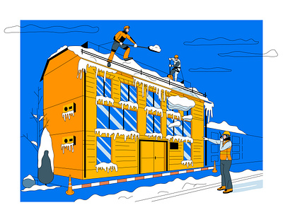 Snow cleaning building character cleaning climbers flat house illustration snow vector winter worker