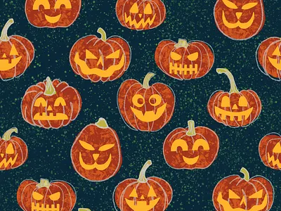 Jack-o'-Lanterns digital halloween illustration jack o latern orange pattern pumpkins