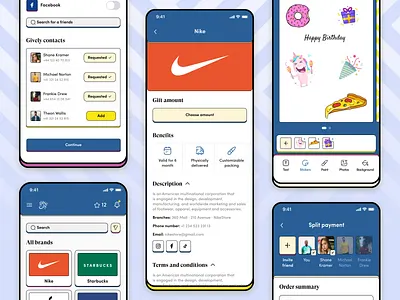 Gively app. Customize your gift billing blue branding color gift graphic mobile mobile app mobile ui pattern payment pink subscription typography ui ux vector yellow