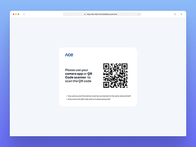 Ace QR code Interface branding browser design desktop file file management file transfer illustration innovative logo mockup tech ui uiux ux vector web