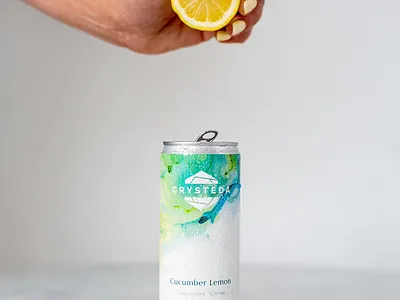 Crysteda Cucumber Lemon alcohol inks art direction beverage branding inks label design product design vodka soda