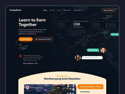 HungryStock - Investment Learning Community Landing Page community design exploration finance header hero investment invests landing page learning money market stocks stocks market trading ui web design website