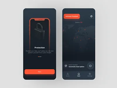 Hot Tunnel | VPN Service - mobile app app clean dark design mobile mobile app mobile deisgn mobile ui proxy secure shield ui ui ux ux vpn vpn service
