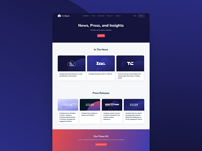 OneSignal News, Press and Insights Page branding messaging strategy news onesignal web design