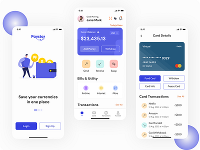 Paystar (Light Mode): Finance Fintech Mobile Application UI app design ui ux