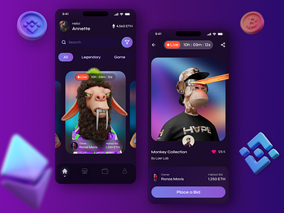 NFT Marketplace | Mobile App app design art binance bitcoin blockchain branding crypto crypto currency dark mode dark theme ethereum mobile app mobile design nft nft art nft marketplace nft platform nfts marketplace platform wallet