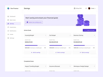 Finance Management - Savings dashboard design finanace savings ui uidesign ux uxdesign