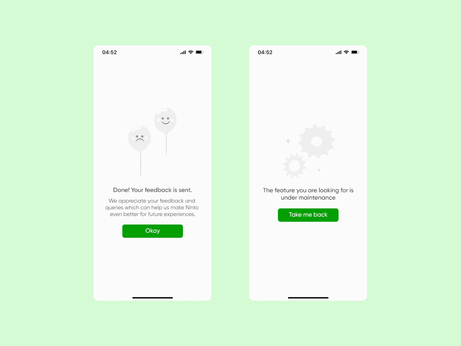 Simple fallback animations 404 animation coming soon design fallback feedback flat graphic design green illustration loop maintenance minimal motion graphics ninto simple states ui ux