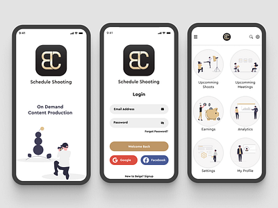 Schedule Shooting / Mobile App 3d app app design branding category screen clean ui daily ui design figma home screen ui illustration ios app login screen logo mobile app photoshoot typography ui ux vector
