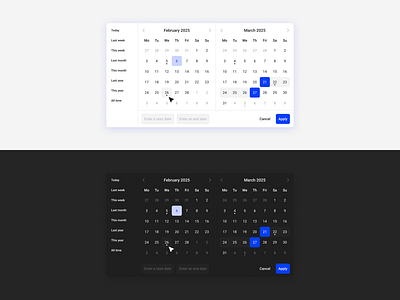 Data picker - UX Rebound calendar crm dark dashboard date design filter light minimal options picker product rebound ui ux