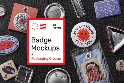 Badge Mockups - Packaging Creator brand branding bundle creator free updates header identity kit pack portfolio presentation print psd scene stationery typography