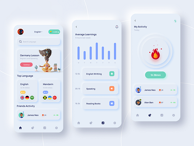 Mobile App app interaction e course education educational app interface ios language language learning app learning learning app learning platform minimal minimalist mobile modern online online class tutor ui design ux ui