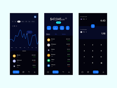 Crypto Wallet - Dark Mode app assets bitcoin blockchain coin crypto decentralized dex ethereum exchange mobile app notification solana swap trade uiux wallet web3