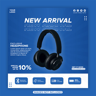 Headphone Promotion for Social Media Post 3d animation branding graphic design logo motion graphics ui